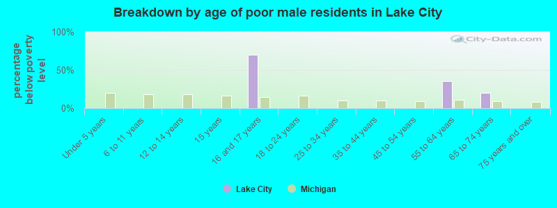 Breakdown by age of poor male residents in Lake City