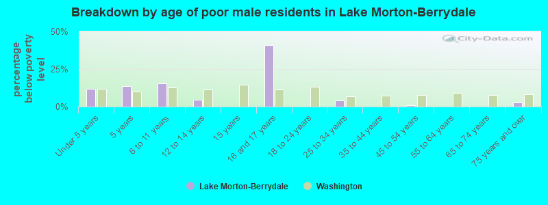 Breakdown by age of poor male residents in Lake Morton-Berrydale
