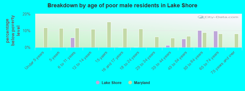 Breakdown by age of poor male residents in Lake Shore