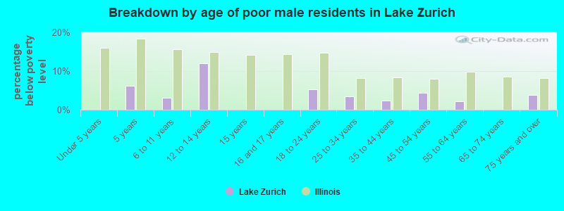 Breakdown by age of poor male residents in Lake Zurich