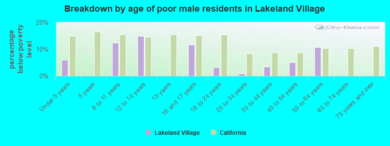 Breakdown by age of poor male residents in Lakeland Village