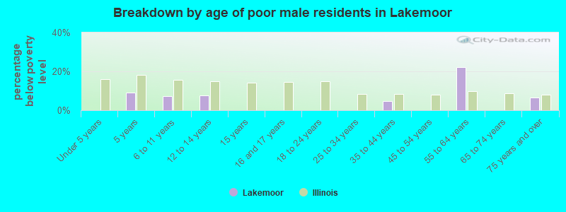 Breakdown by age of poor male residents in Lakemoor