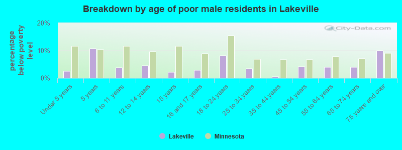 Breakdown by age of poor male residents in Lakeville