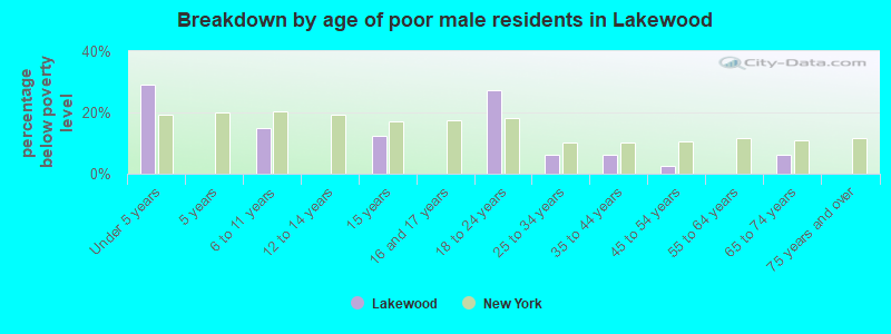 Breakdown by age of poor male residents in Lakewood