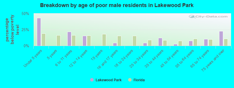 Breakdown by age of poor male residents in Lakewood Park