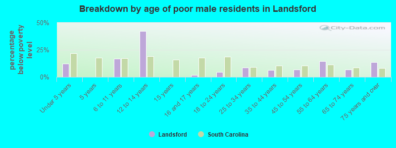 Breakdown by age of poor male residents in Landsford