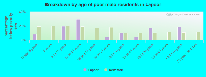 Breakdown by age of poor male residents in Lapeer