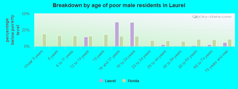 Breakdown by age of poor male residents in Laurel