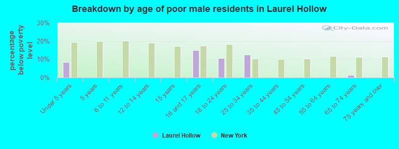 Breakdown by age of poor male residents in Laurel Hollow
