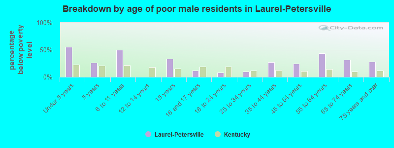 Breakdown by age of poor male residents in Laurel-Petersville