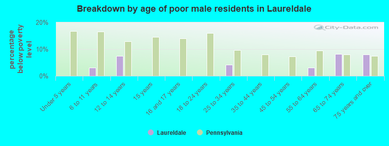 Breakdown by age of poor male residents in Laureldale