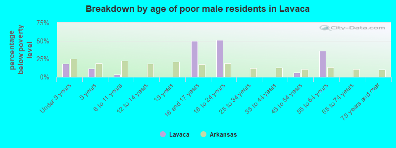 Breakdown by age of poor male residents in Lavaca