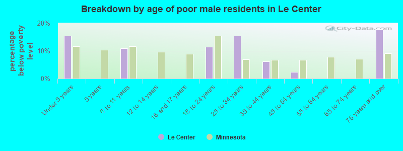Breakdown by age of poor male residents in Le Center