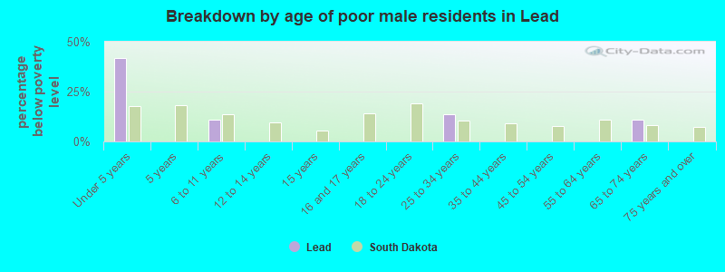 Breakdown by age of poor male residents in Lead