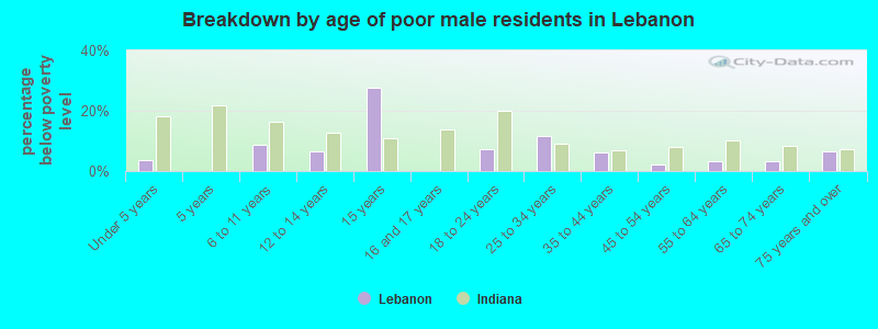 Breakdown by age of poor male residents in Lebanon