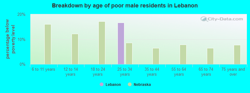 Breakdown by age of poor male residents in Lebanon