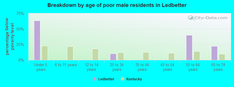 Breakdown by age of poor male residents in Ledbetter