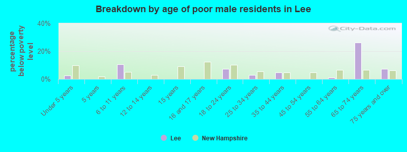 Breakdown by age of poor male residents in Lee