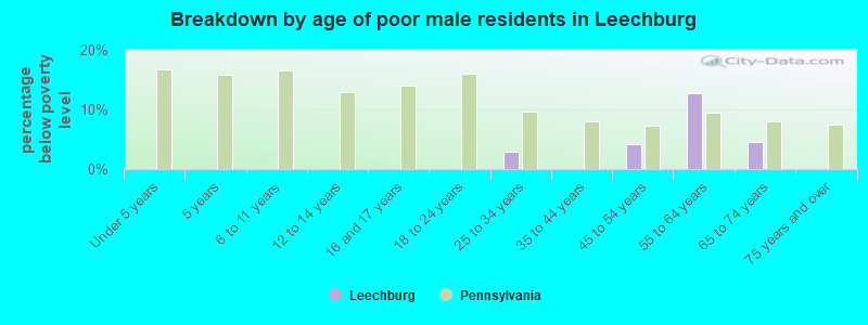 Breakdown by age of poor male residents in Leechburg