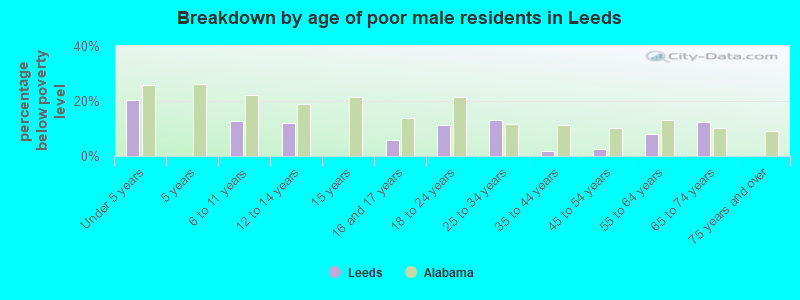 Breakdown by age of poor male residents in Leeds