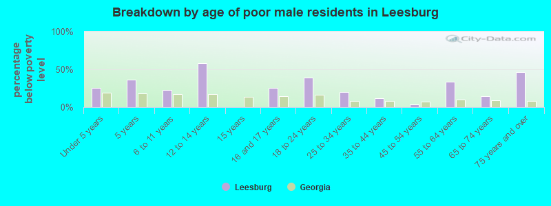Breakdown by age of poor male residents in Leesburg