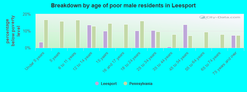 Breakdown by age of poor male residents in Leesport