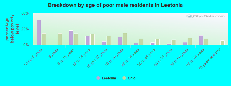 Breakdown by age of poor male residents in Leetonia