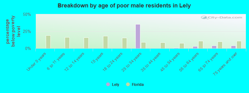 Breakdown by age of poor male residents in Lely
