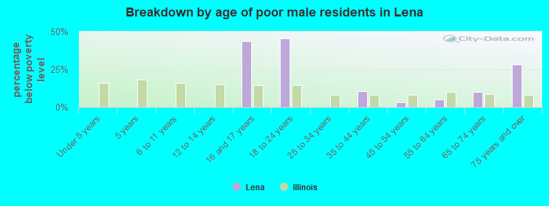 Breakdown by age of poor male residents in Lena