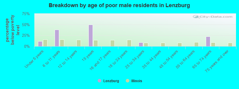 Breakdown by age of poor male residents in Lenzburg