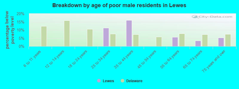 Breakdown by age of poor male residents in Lewes