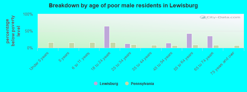 Breakdown by age of poor male residents in Lewisburg