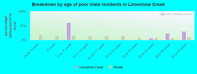 Breakdown by age of poor male residents in Limestone Creek
