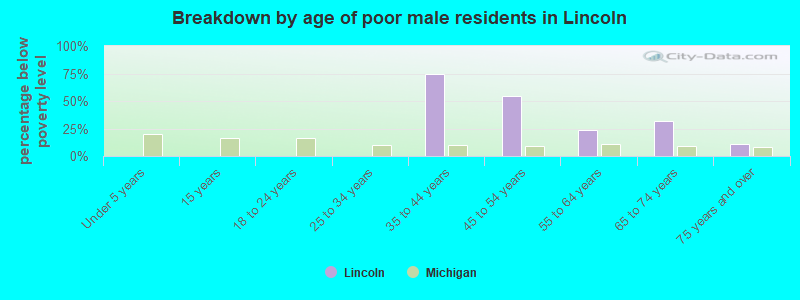 Breakdown by age of poor male residents in Lincoln