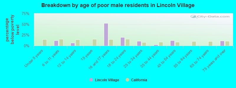 Breakdown by age of poor male residents in Lincoln Village