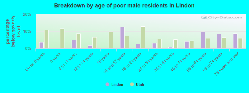 Breakdown by age of poor male residents in Lindon