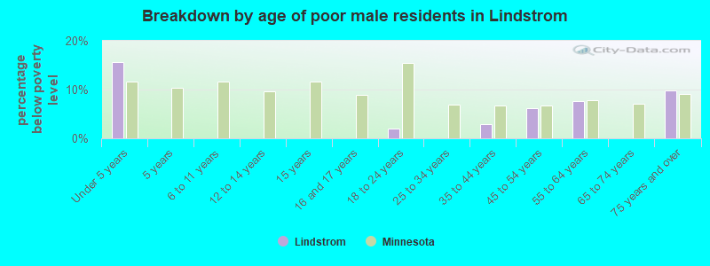 Breakdown by age of poor male residents in Lindstrom