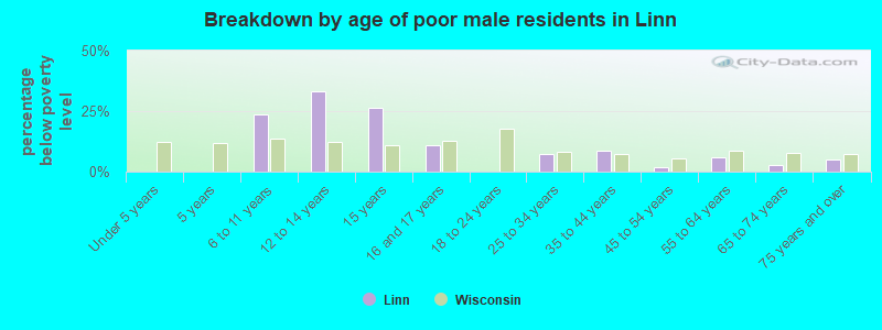 Breakdown by age of poor male residents in Linn