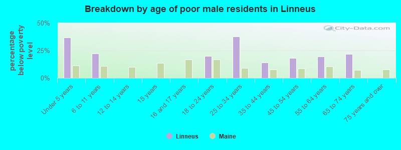 Breakdown by age of poor male residents in Linneus