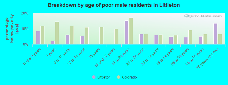 Breakdown by age of poor male residents in Littleton