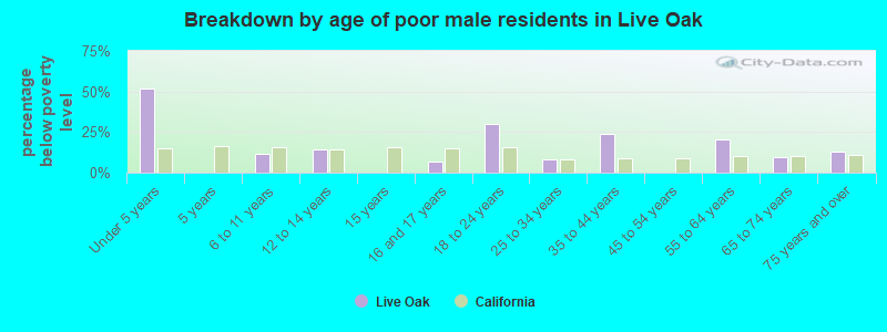 Breakdown by age of poor male residents in Live Oak