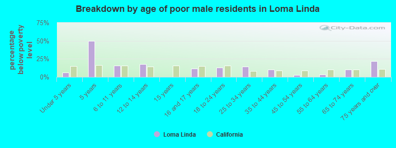 Breakdown by age of poor male residents in Loma Linda