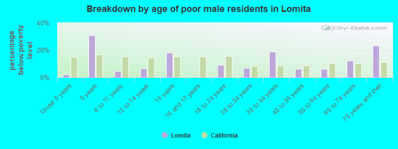 Breakdown by age of poor male residents in Lomita