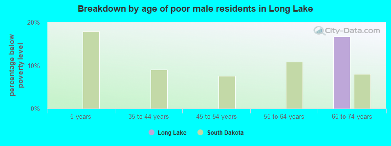 Breakdown by age of poor male residents in Long Lake