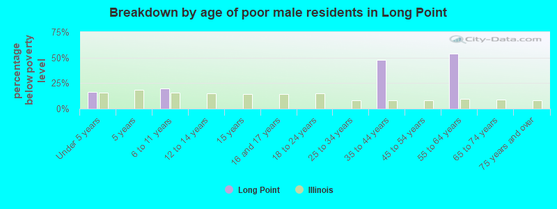 Breakdown by age of poor male residents in Long Point