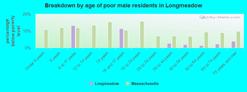 Breakdown by age of poor male residents in Longmeadow