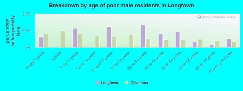 Breakdown by age of poor male residents in Longtown