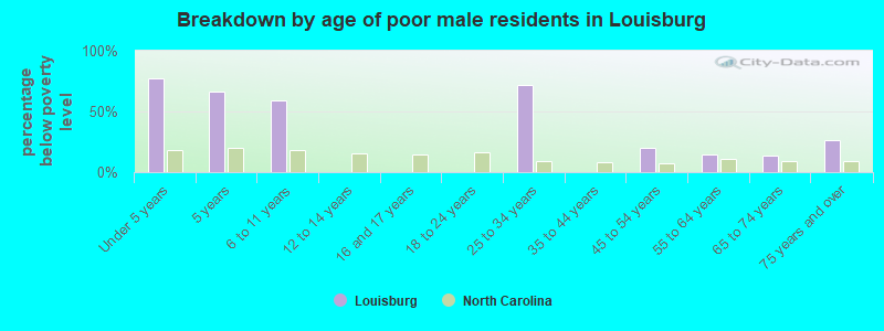 Breakdown by age of poor male residents in Louisburg