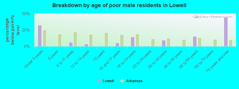 Breakdown by age of poor male residents in Lowell