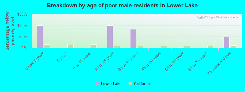 Breakdown by age of poor male residents in Lower Lake